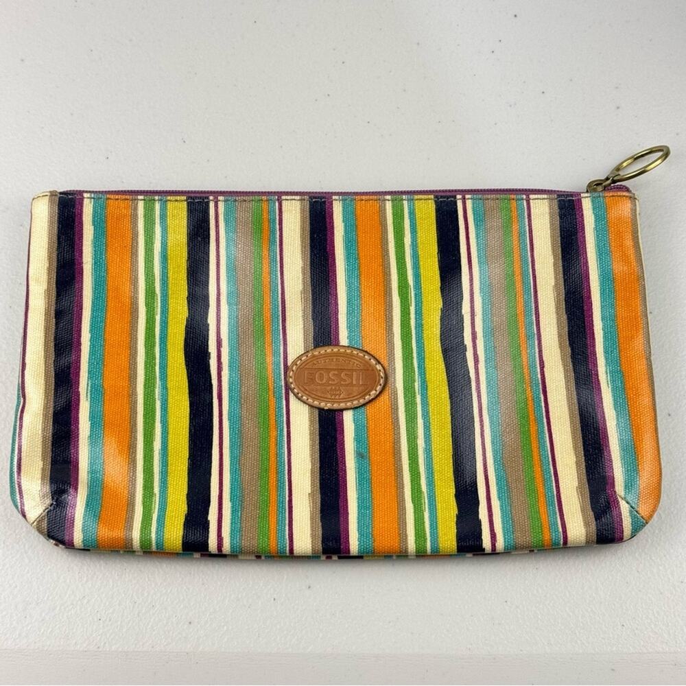 Fossil Multicolor Stripe Coated Canvas Pouch Wome… - image 1